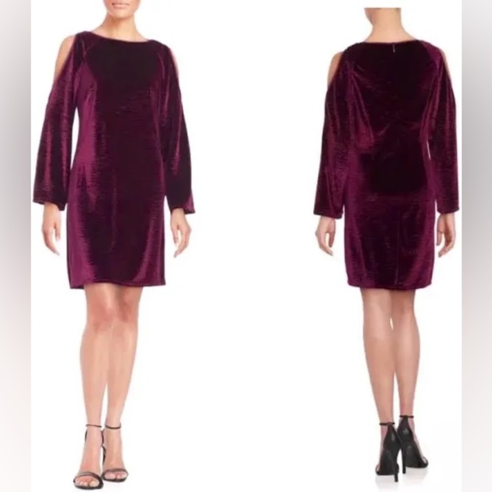 Adrianna Papell Red Bishop Sleeve Cold Shoulder Velvet Dress Size 10 New‎ w Tags